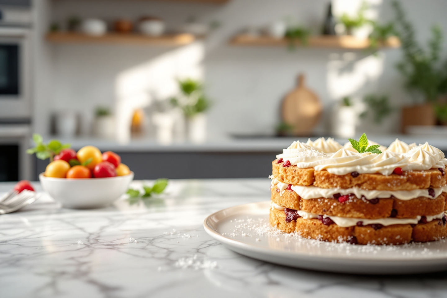 Bright white kitchen scene